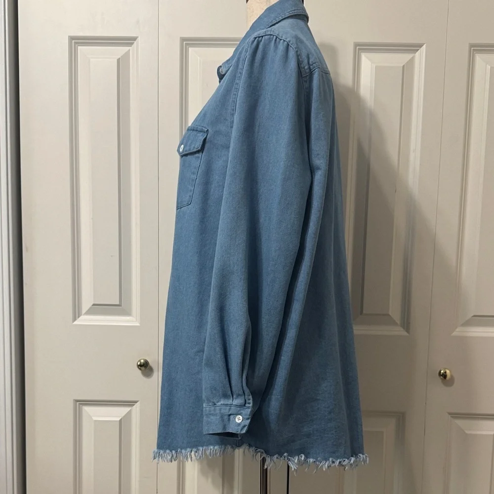 Blue Denim Button-Up Shirt Jacket - Picture 5 of 10